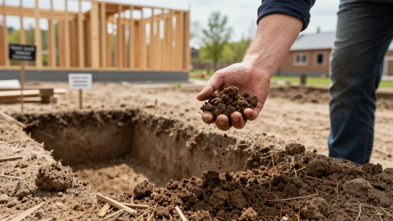 Человек проверяет сухость грунта, ком земли рассыпается в руке.