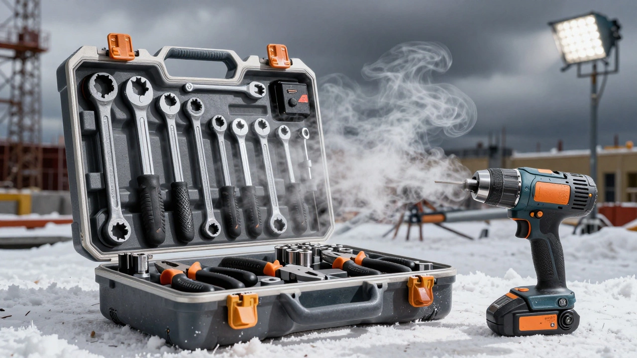 Профессиональный набор инструментов на стройке в зимнем Екатеринбурге