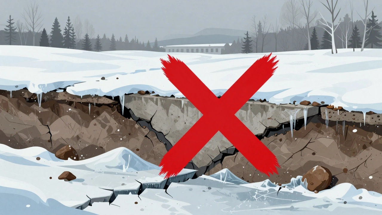 Зимой пучинистый грунт выталкивает фундамент вверх, бетон трескается.