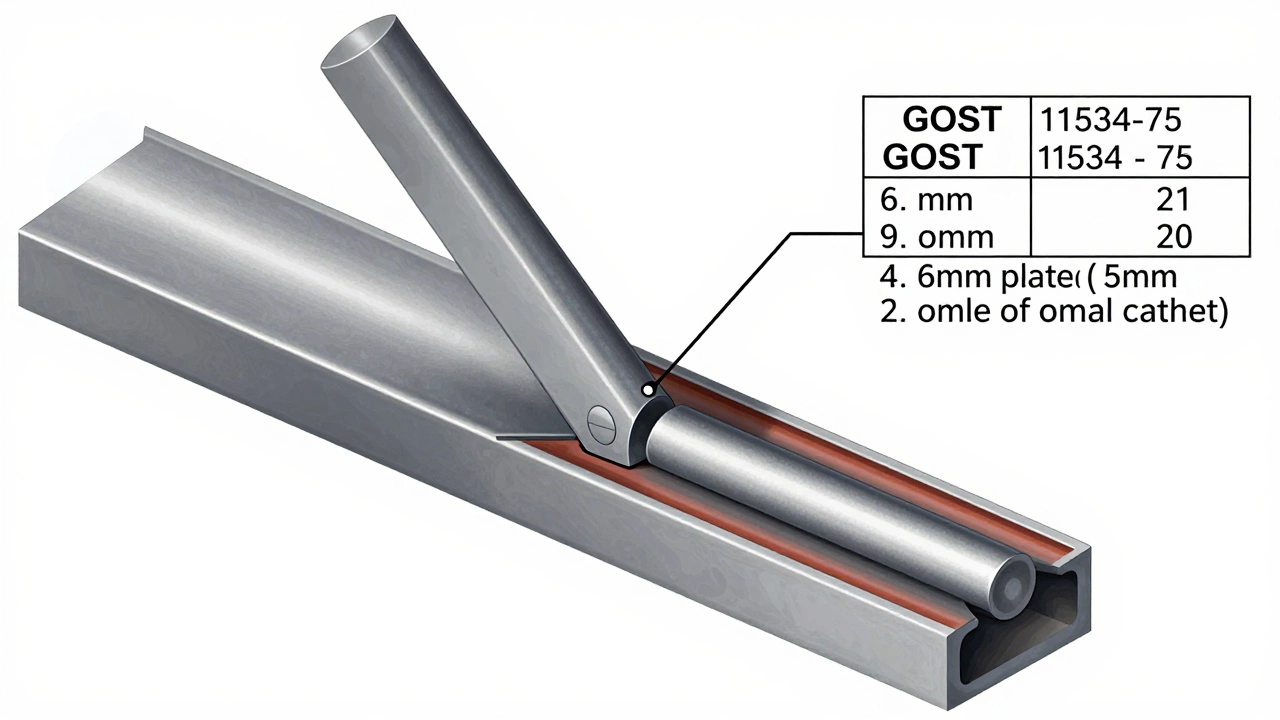 Поперечное сечение сварного соединения с обозначенным катетом по ГОСТ.